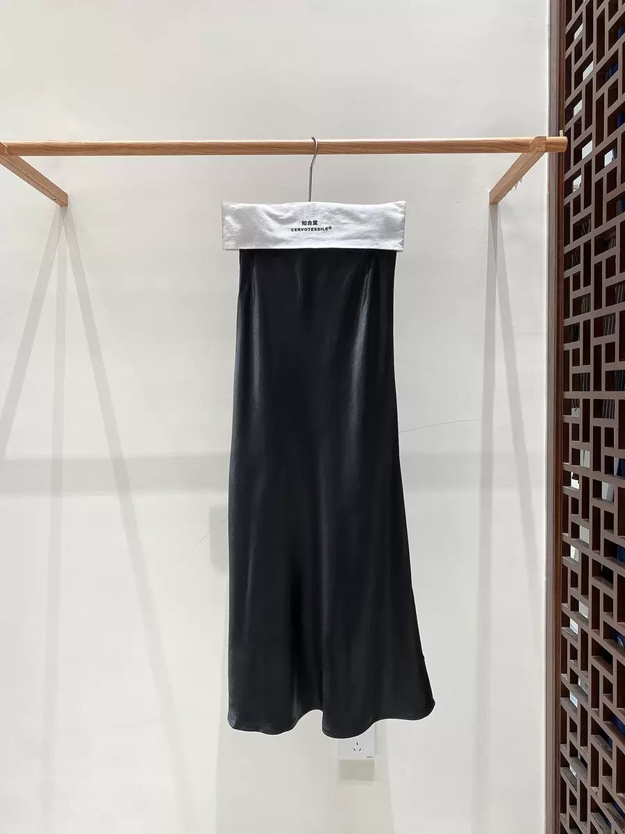 Zhou Wrinkle Satin Bias Cut Maxi Skirt