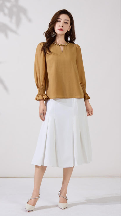 Ziri Sequins Neck Long Sleeve Top
