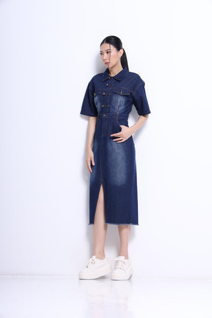 Jade Orient Chinese Button Denim Dress