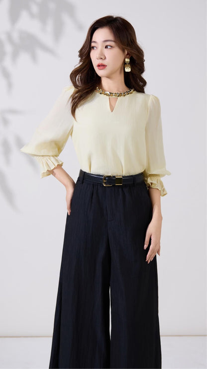 Ziri Sequins Neck Long Sleeve Top