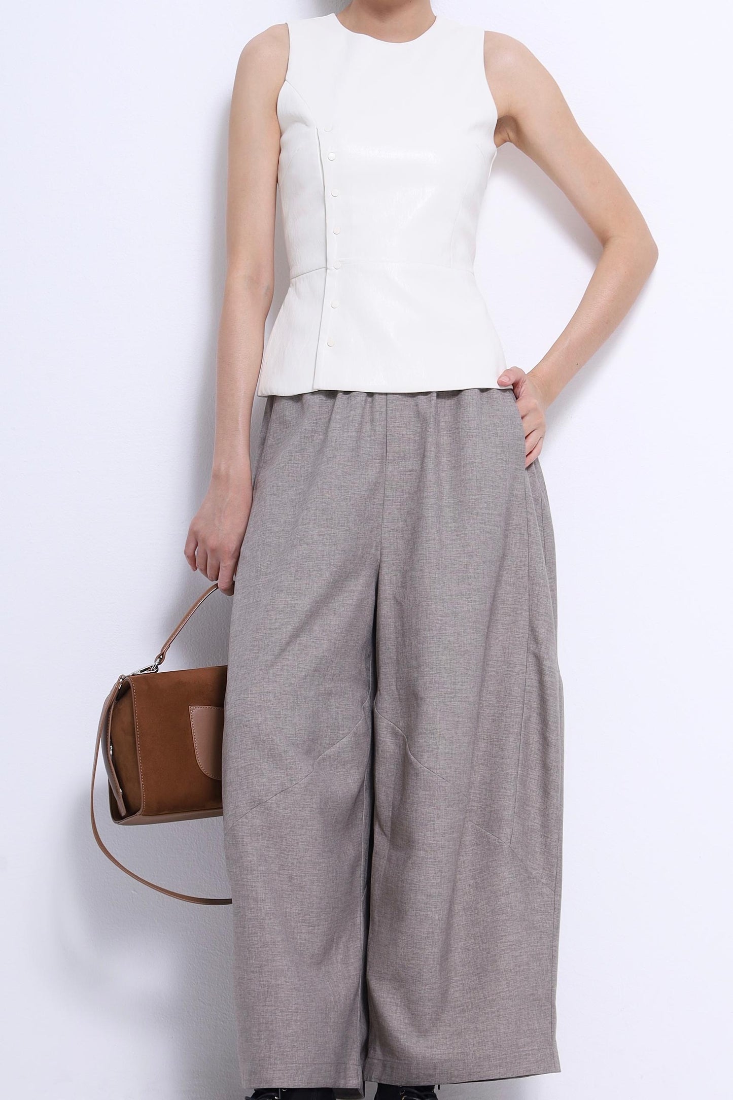 Maple Faux Leather Button Top