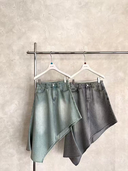 Quince Washed Denim Asymmetrical Skirt