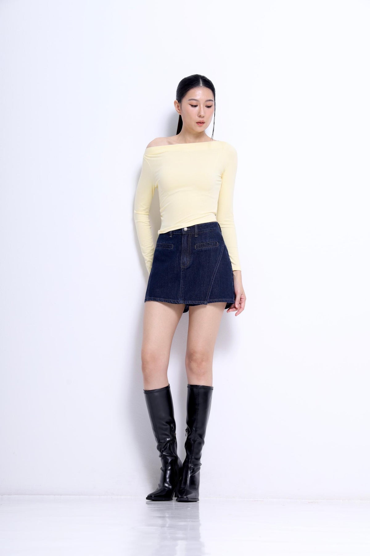Aria Asymmetrical Neckline Ribbed Top