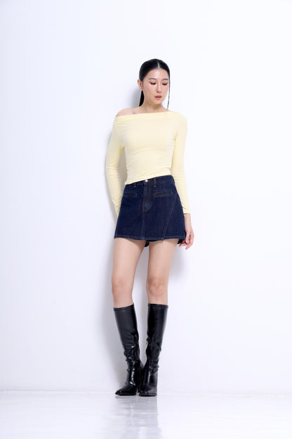 Aria Asymmetrical Neckline Ribbed Top