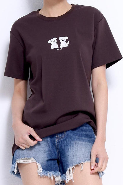 Puppy Embroidered Oversized Tee