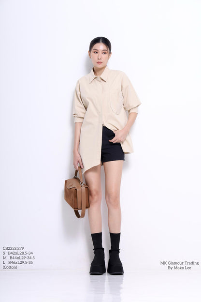 Miyu Asymmetrical Short Sleeve Shirt