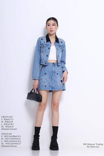 Anna Embellished Denim Mini Skirt