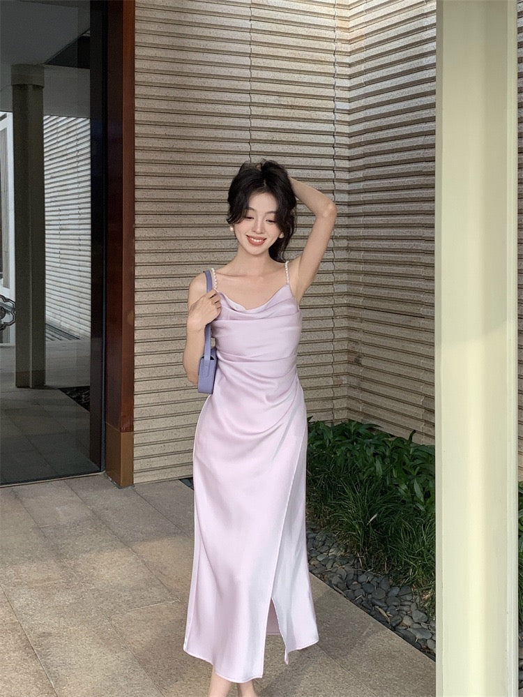 Julie Pearl Strap Satin Dress