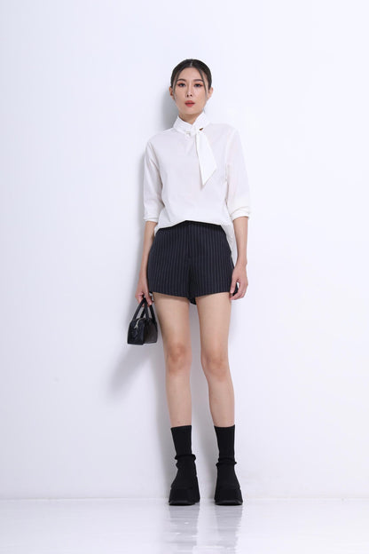 Margot Asymmetrical Neck Tie Shirt