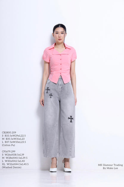 Jesse  Vintage Cross Embroidered Barrel Jeans