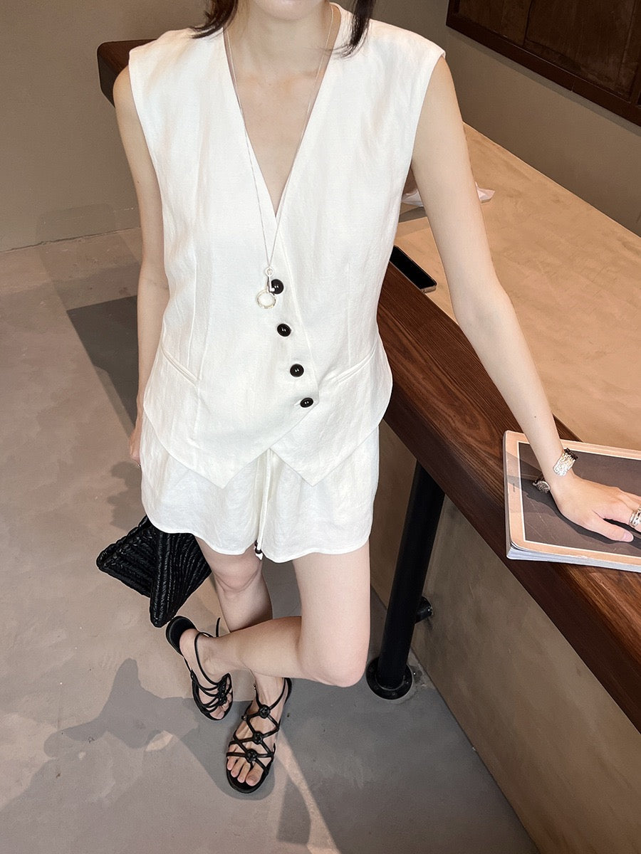 Hoo Linen Vest + Shorts Setwear
