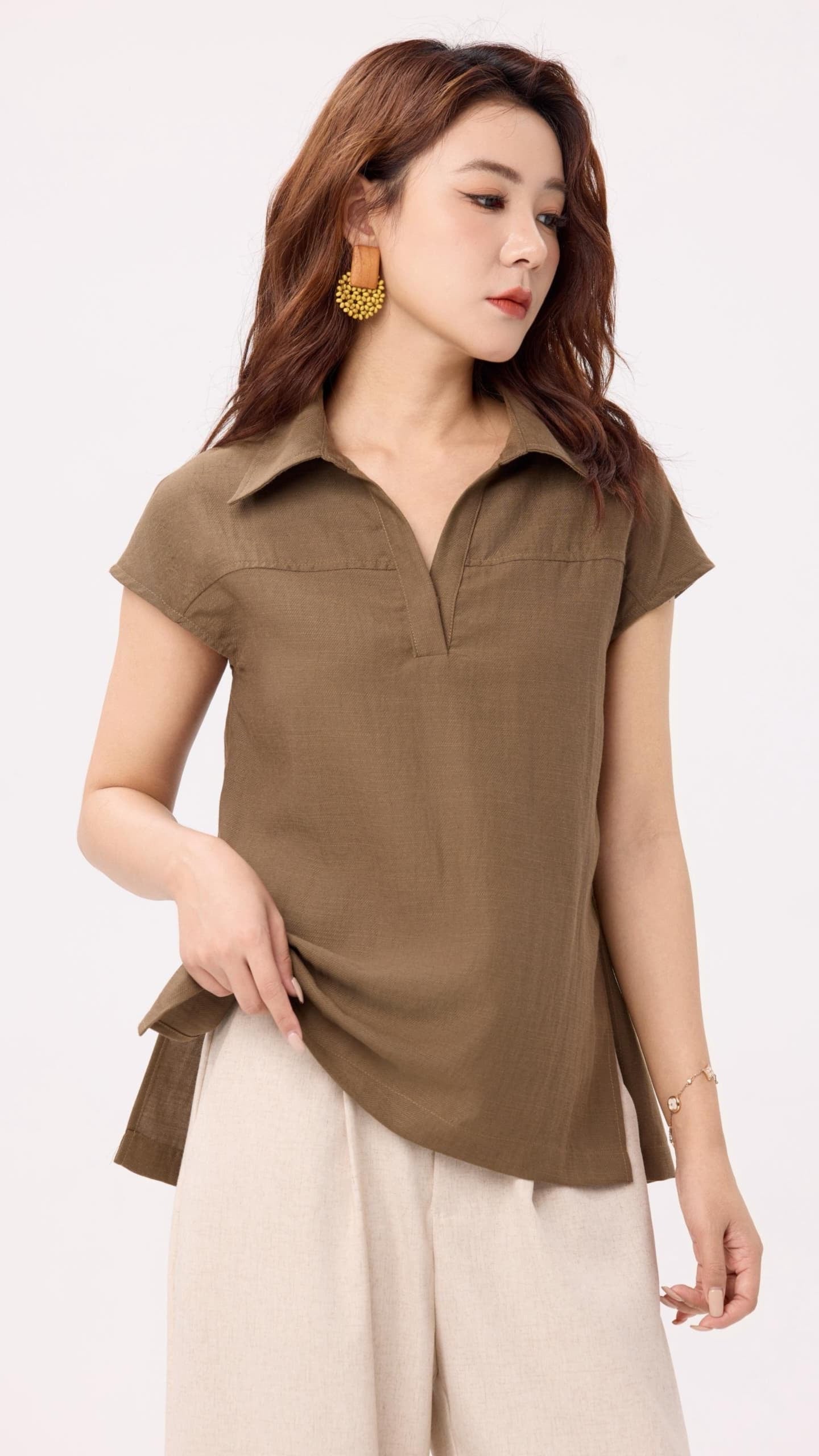Ziri Linen Mandarin Top