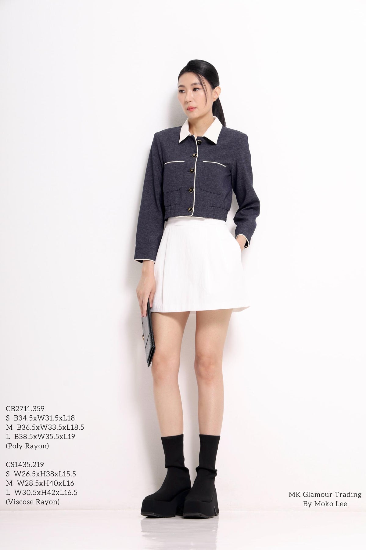 Natasha Bicolor Collar Cropped Jacket