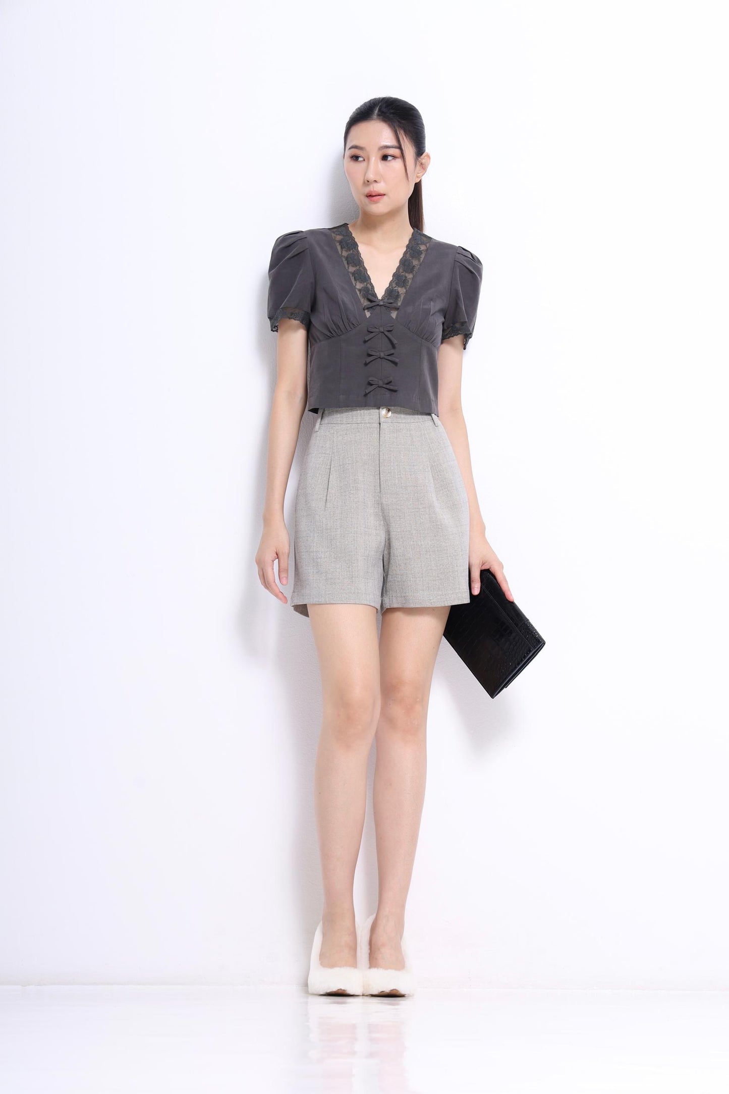 Lulu V-Neck Lace Ribbon Blouse