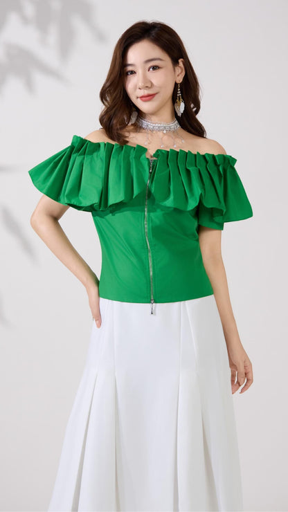 Ziri Pleated Ruffle Top