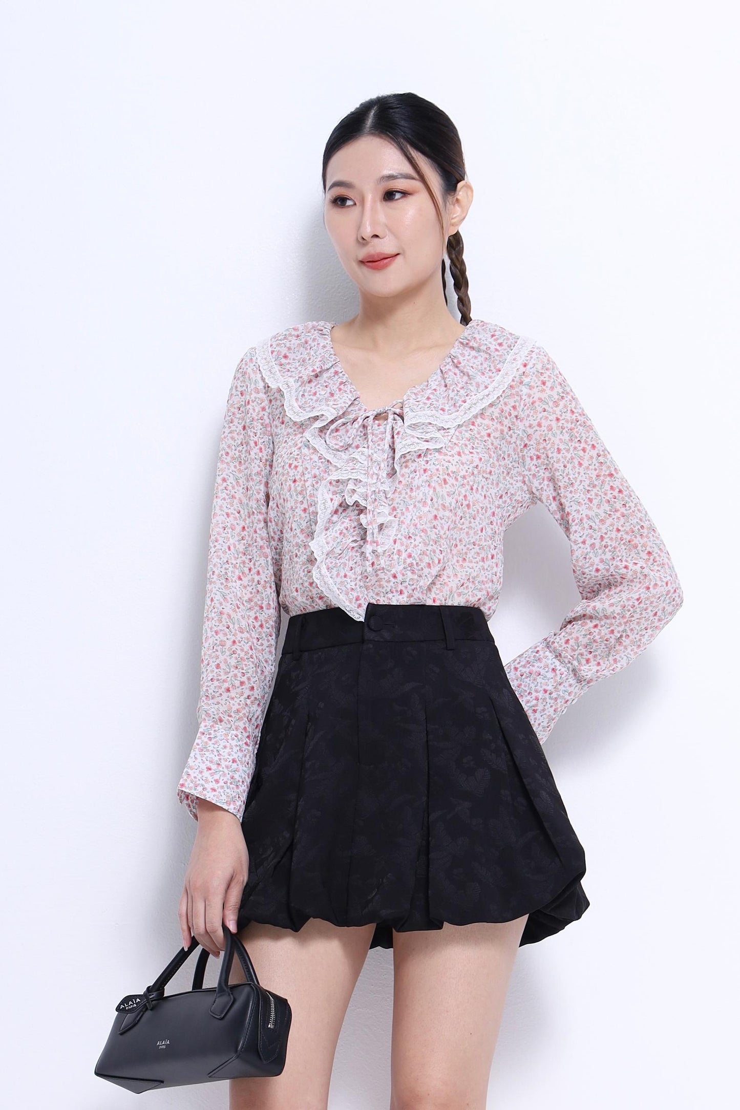Joyce Ruffle Collar Chiffon Top