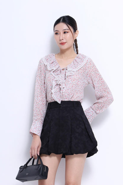 Joyce Ruffle Collar Chiffon Top
