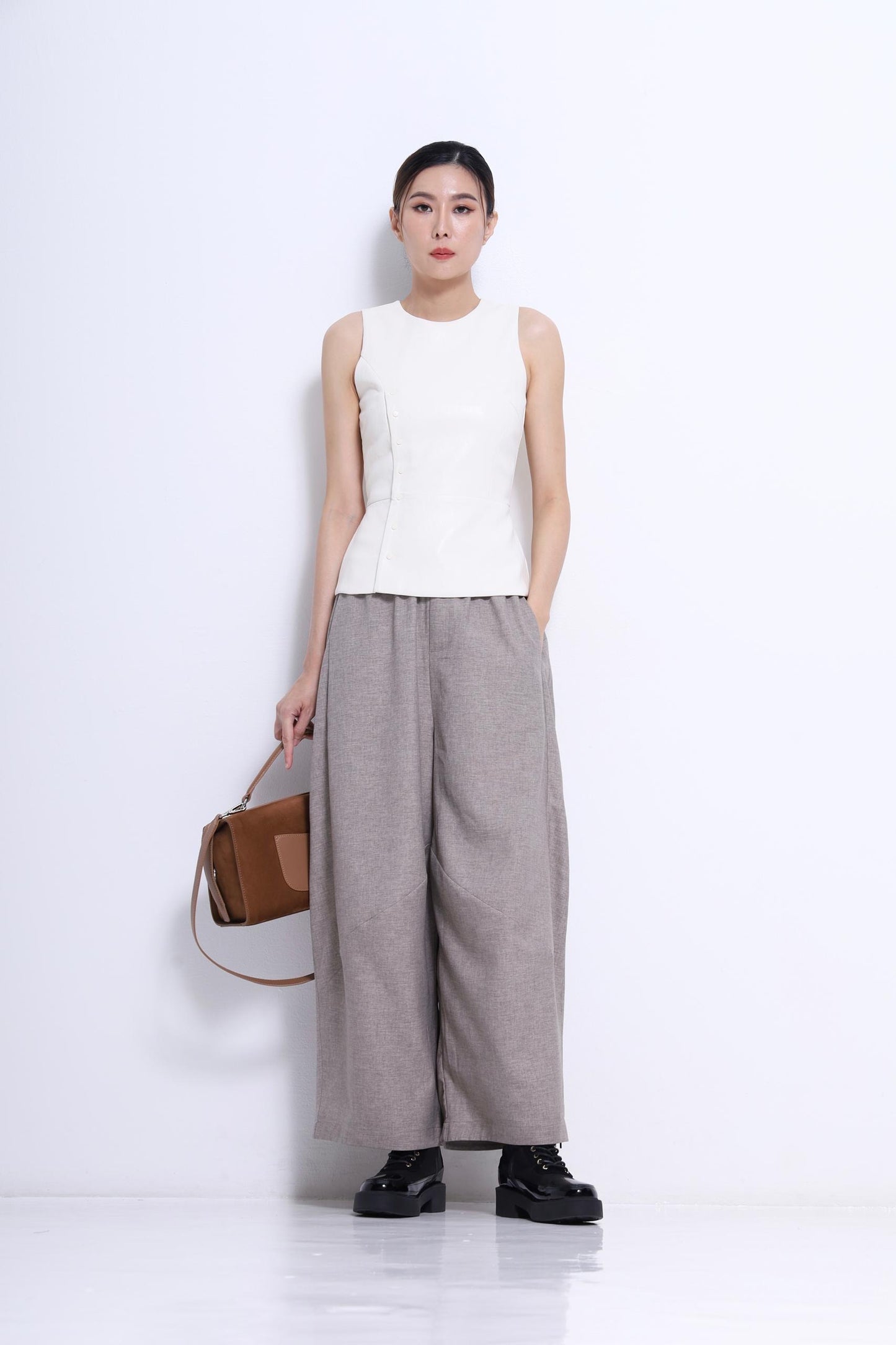 Maple Faux Leather Button Top