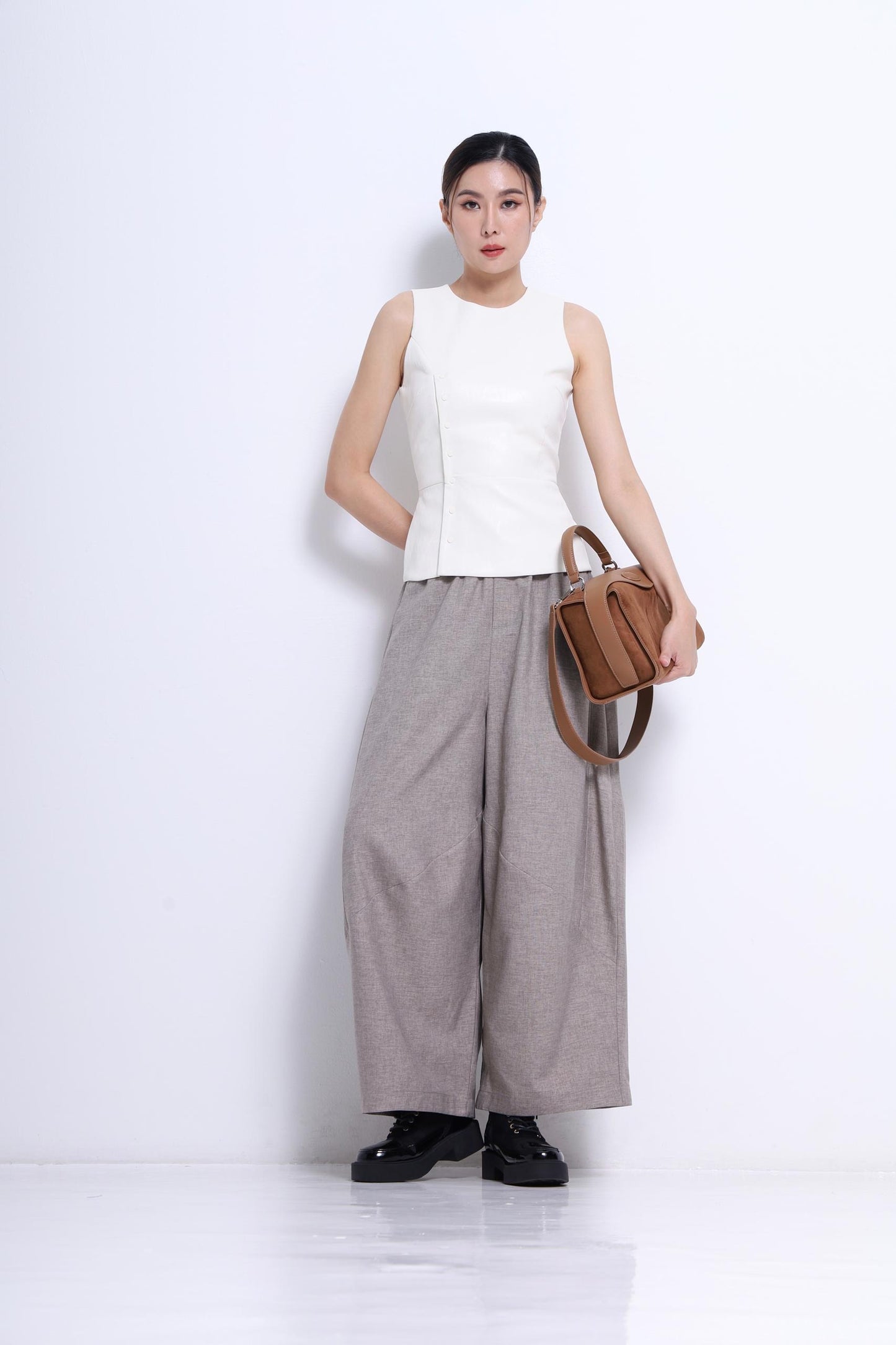 Maple Faux Leather Button Top