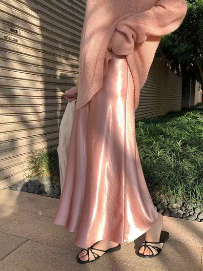 Zhou Wrinkle Satin Bias Cut Maxi Skirt