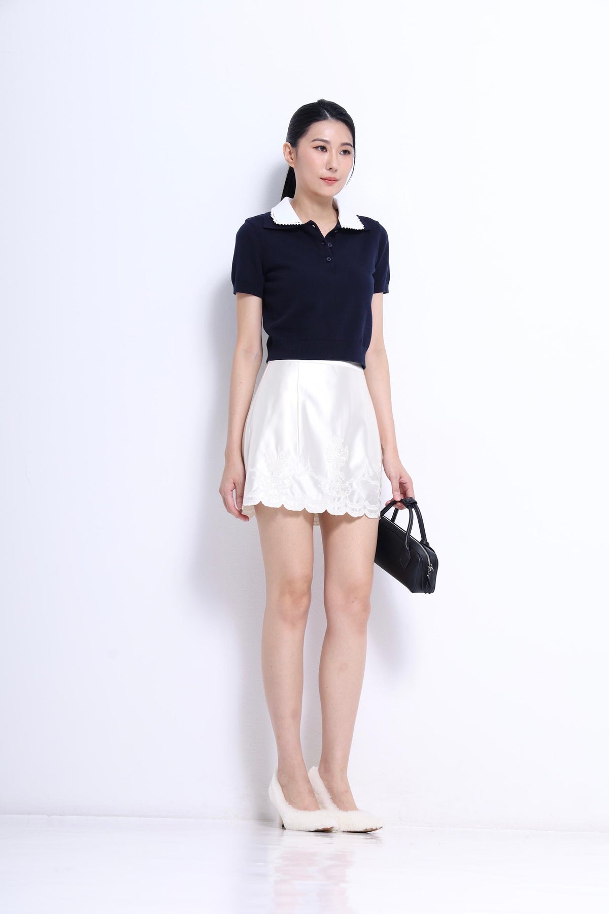 Lauren Lace Trim Knit Polo Top
