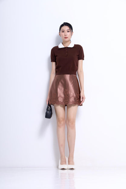 Lauren Lace Trim Knit Polo Top