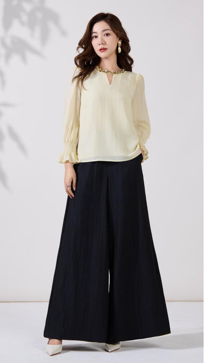 Ziri Sequins Neck Long Sleeve Top