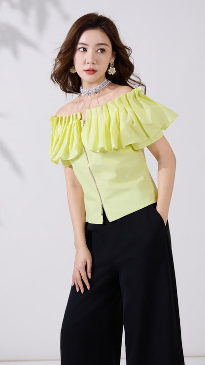 Ziri Pleated Ruffle Top