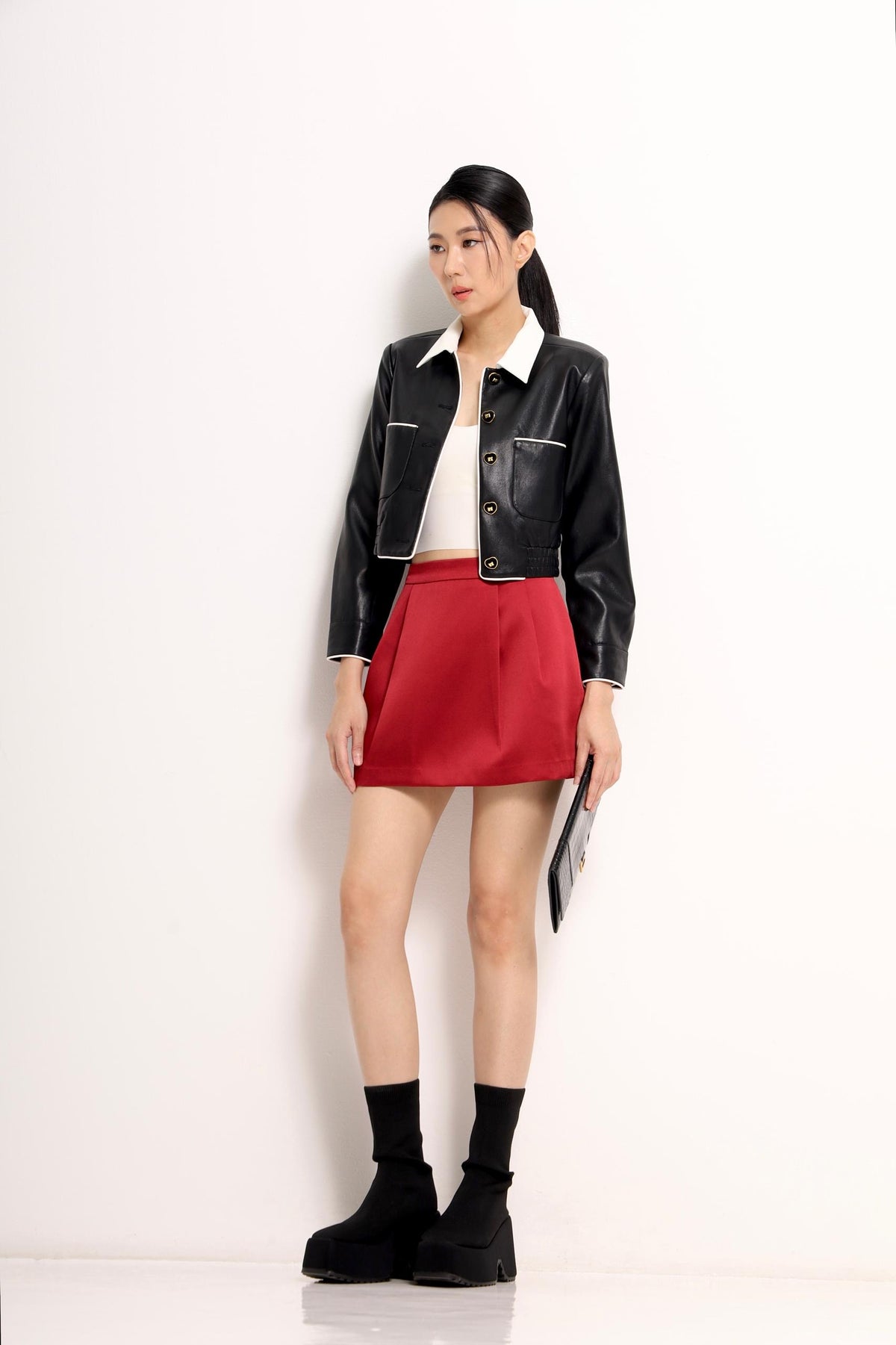 Natasha Bicolor Collar Cropped Jacket