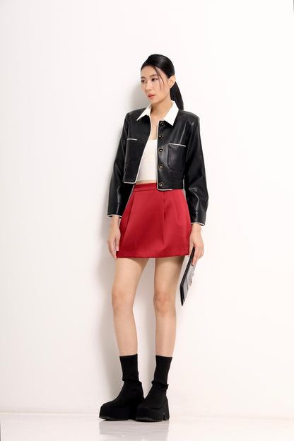 Natasha Bicolor Collar Cropped Jacket