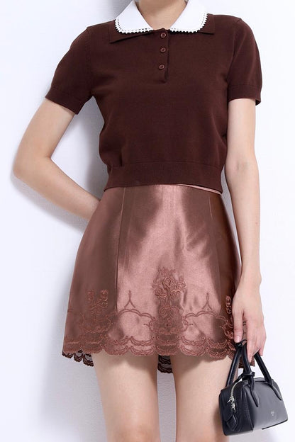 Lauren Lace Trim Knit Polo Top