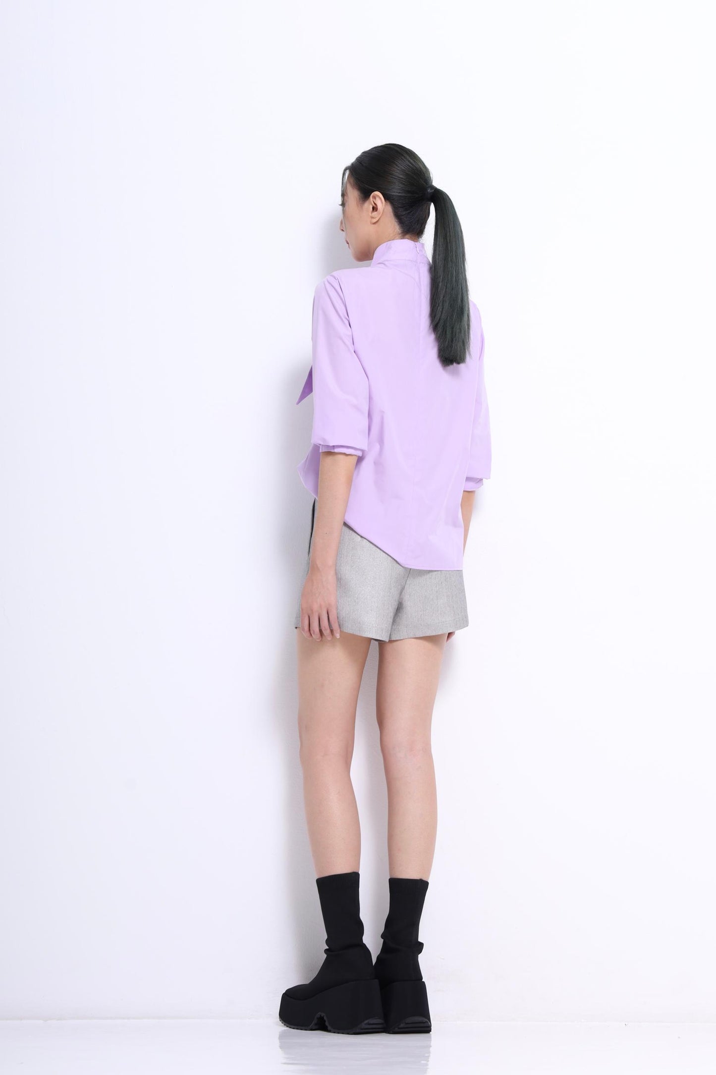 Margot Asymmetrical Neck Tie Shirt