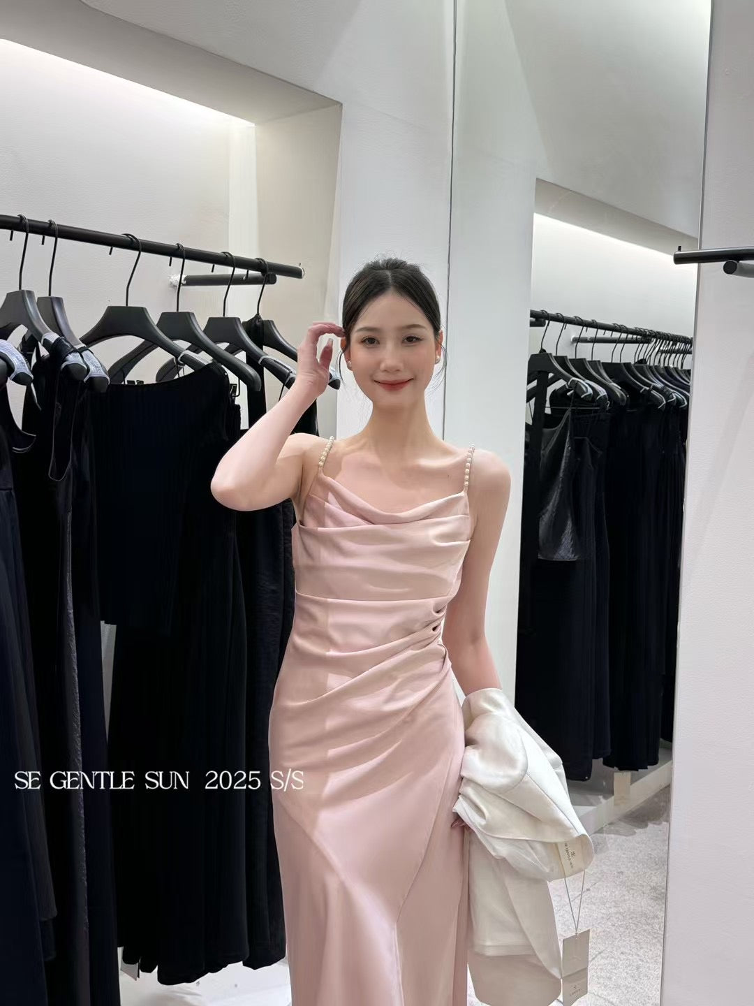 Julie Pearl Strap Satin Dress