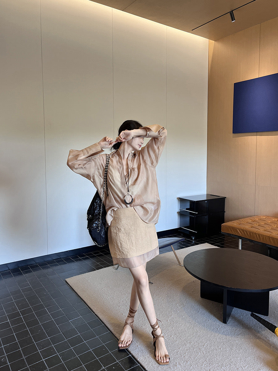 Hoo Bi-Material Shirt + Skirt Set