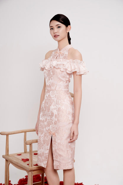 Lu Orient Off Shoulder Ruffles Qipao
