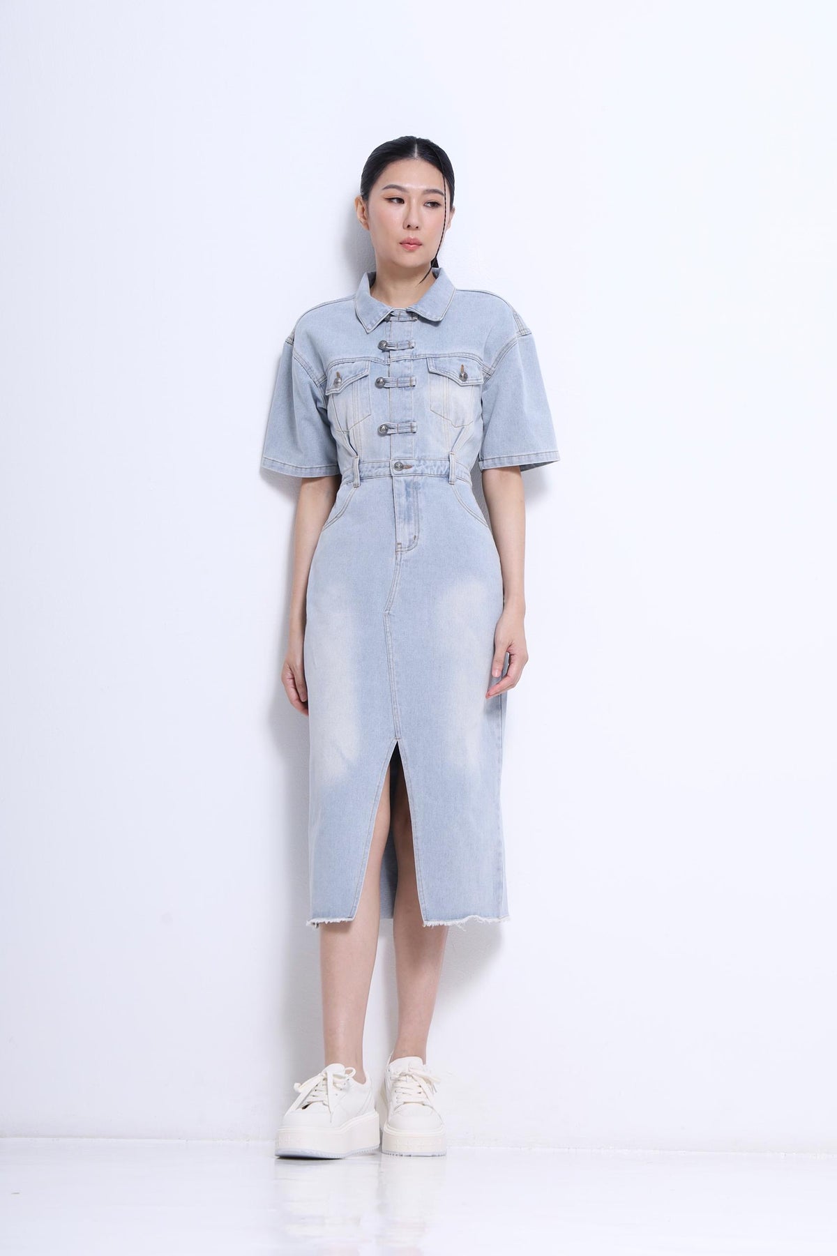 Jade Orient Chinese Button Denim Dress