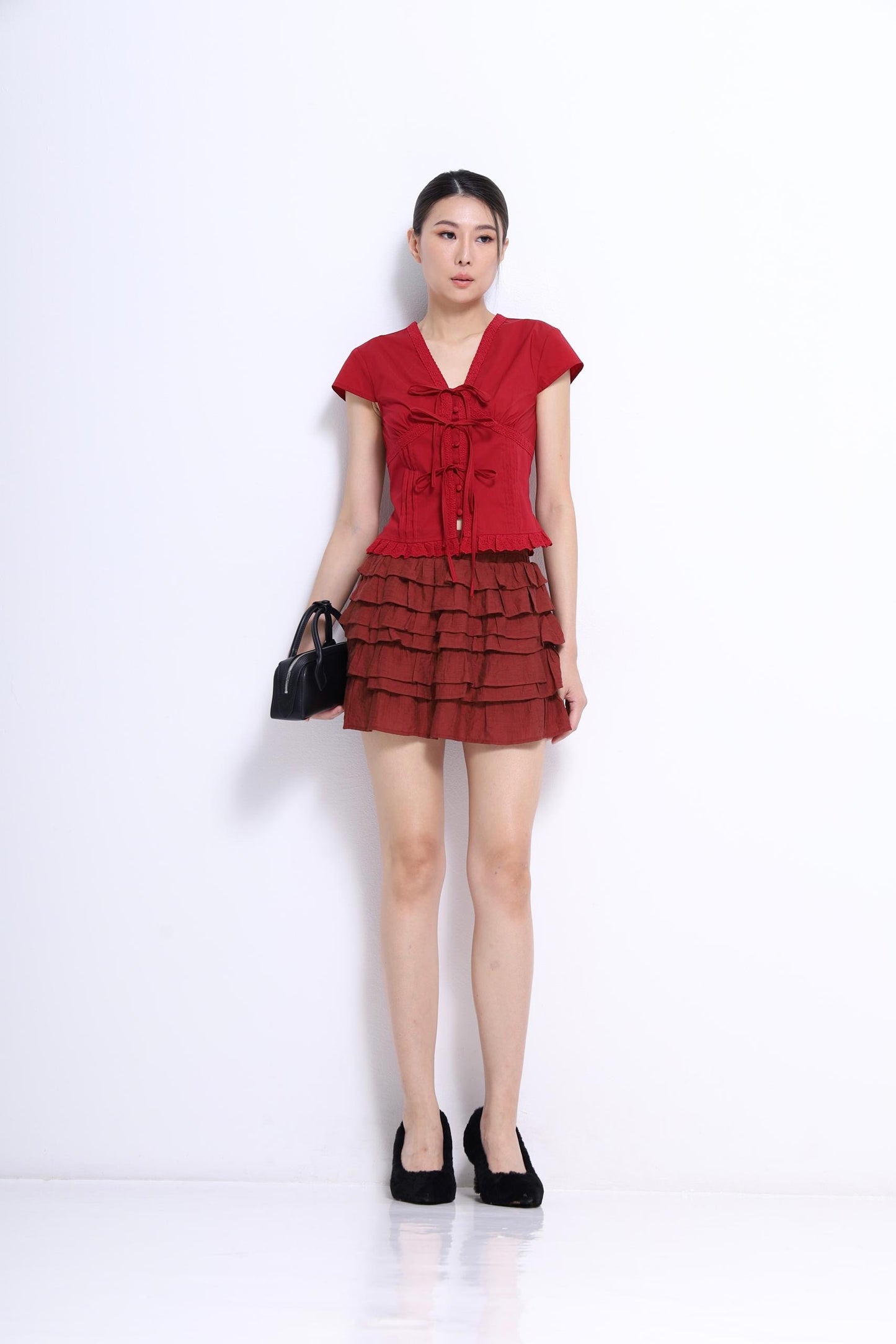 Sylvia V-Neck Ribbon Blouse