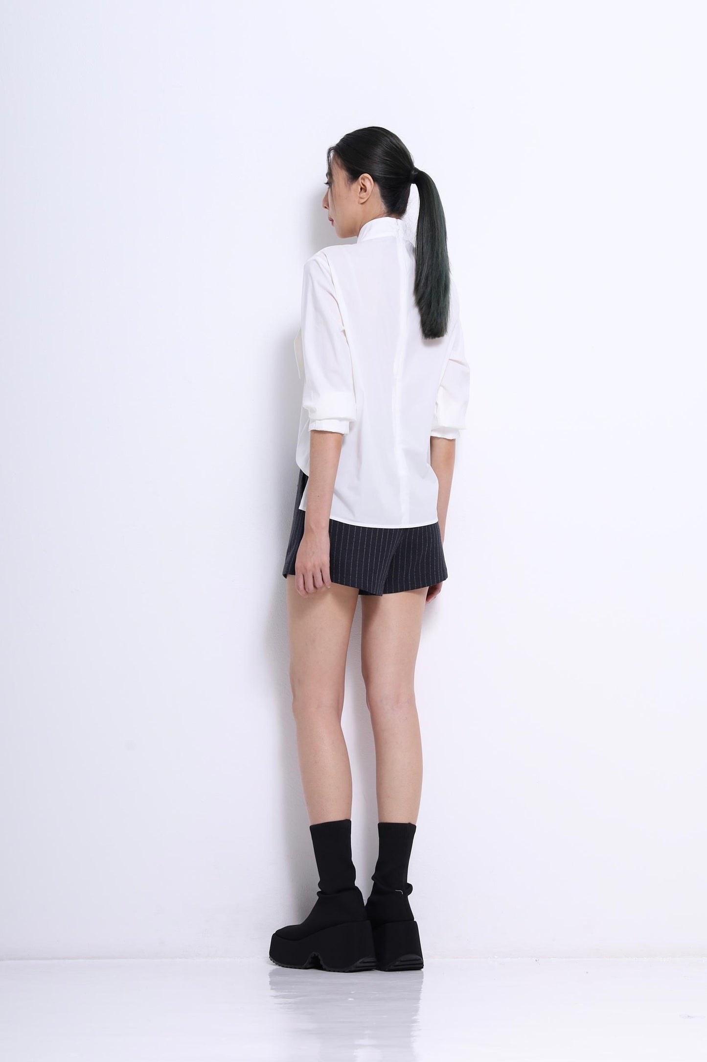 Margot Asymmetrical Neck Tie Shirt