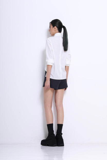 Margot Asymmetrical Neck Tie Shirt