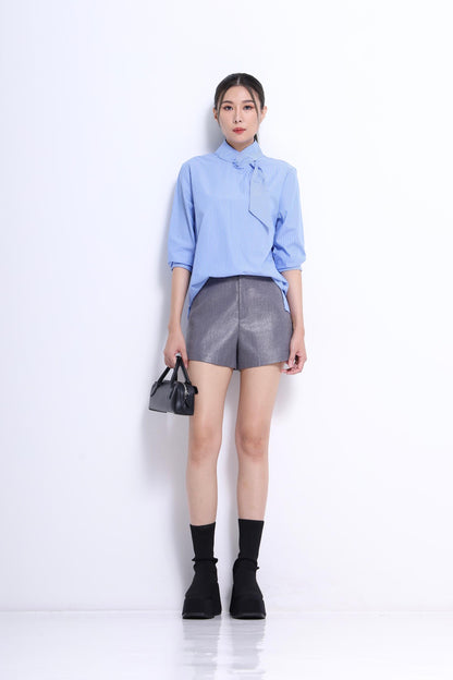 Margot Asymmetrical Neck Tie Shirt