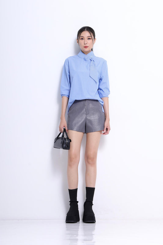 Margot Asymmetrical Neck Tie Shirt