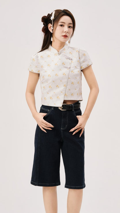 Nen Oriental Asymmetrical Qipao Top