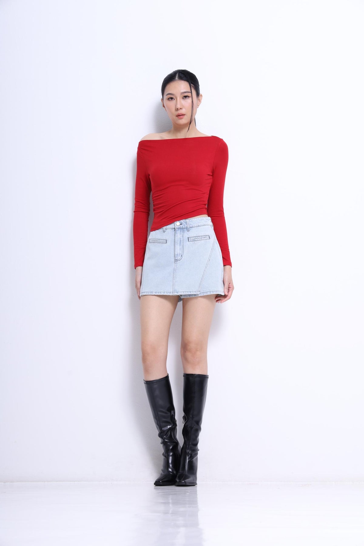 Aria Asymmetrical Neckline Ribbed Top