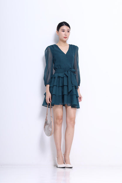 Celeste V-Neck Ruffles Midi Dress