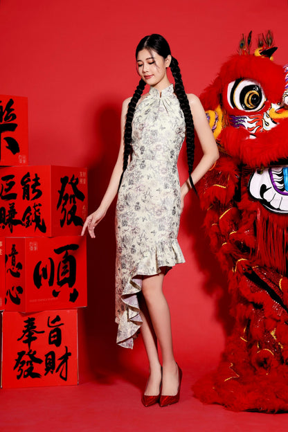 Olia Oriental Ruffle Qipao Dress