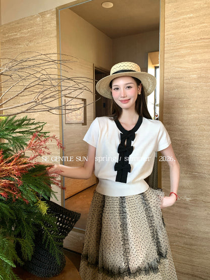 Peni Bow Tie Bi-color Knit Top