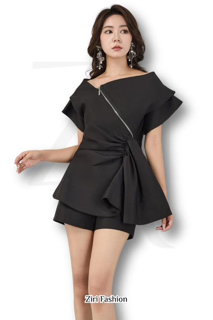 Ziri Asymmetrcial Drape Top + Shorts Setwear