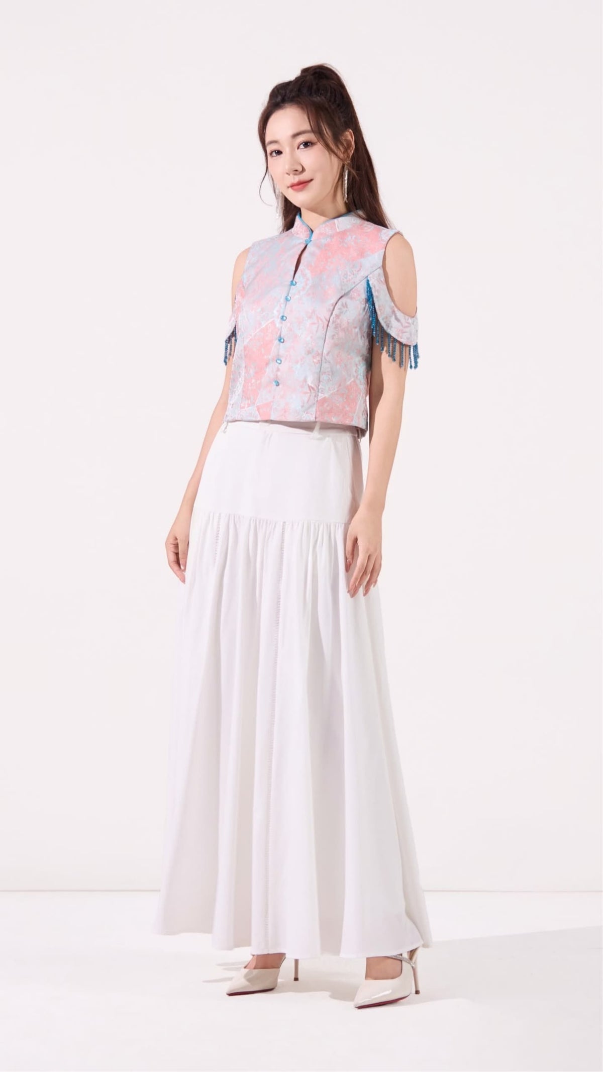 Lin Oriental Off Shoulder Tassel Top