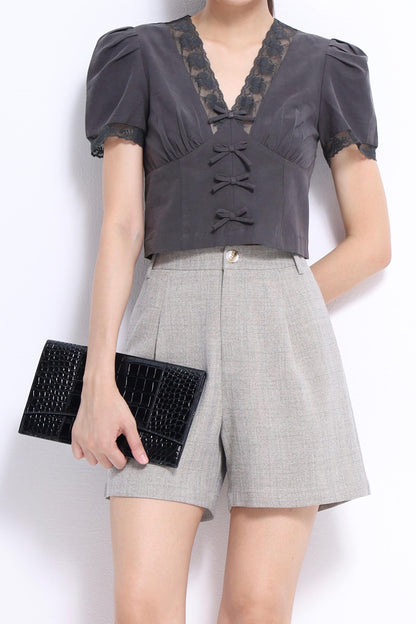 Lulu V-Neck Lace Ribbon Blouse