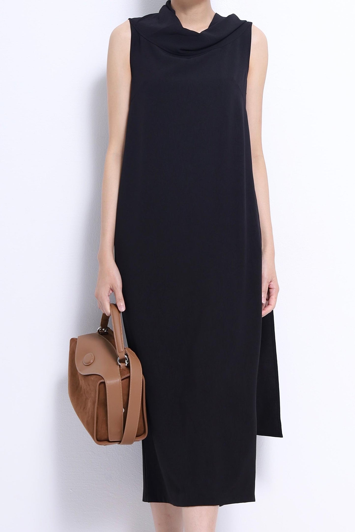 Mauve Funnel Neck Drape Dress